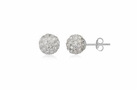 4MM White/Clear Sparkly Austrian Crystal Round Disco/Glitter Ball Sterling Silver Stud Earrings/Ear Studs for Women & Girls - 925 Sterling Silver - Designer Style