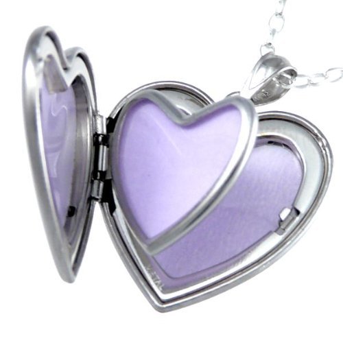 Exquisite Engraved Detail Sterling Silver Family Heart Locket for Women - On 16", 18" or 20" Inch Chain - Engravable - Open Heart Photo Locket Memory Pendant Necklace