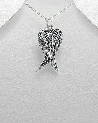 Guardian Angel Double Wing Sterling Silver Pendant Necklace (LARGE) for Men/Women/Unisex On 16, 18 or 20 Inch Chain - 925 Sterling Silver - Size: 20mm W X 40mm H - Weight: 6.50 Grams