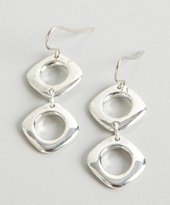 Cushion Style Dangly Drop Hook Earrings - Sterling Silver Plated - Designer Inspired