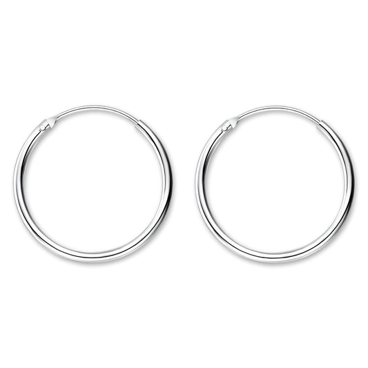 16MM Sterling Silver Plain Simple Polished Top Hinged Endless Hoop Earrings - Fine Circle Round Hoop Sleeper Earrings for Women/Teenagers/Girls