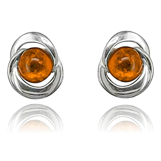 Honey Cognac Orange Amber Sterling Silver Stud Earrings/Ear Studs for Women Ladies Girls - ##circles