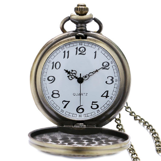 Captain America Shield Bronze Effect Antiqued/Vintage Case Men's Quartz Pocket Watch Necklace - On 32" inch / 80cm Chain