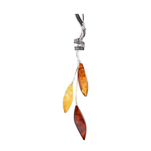 Amber Sterling Silver Necklace - Unusual Drop Design Amber Necklace - Amber Jewellery 030235