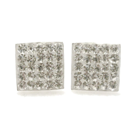 10MM Bling LADIES Square Micro Pave Austrian Crystal Sterling Silver Stud Earrings/Ear Studs for Women/Teenage/Girls - 925 Sterling Silver - White/Clear