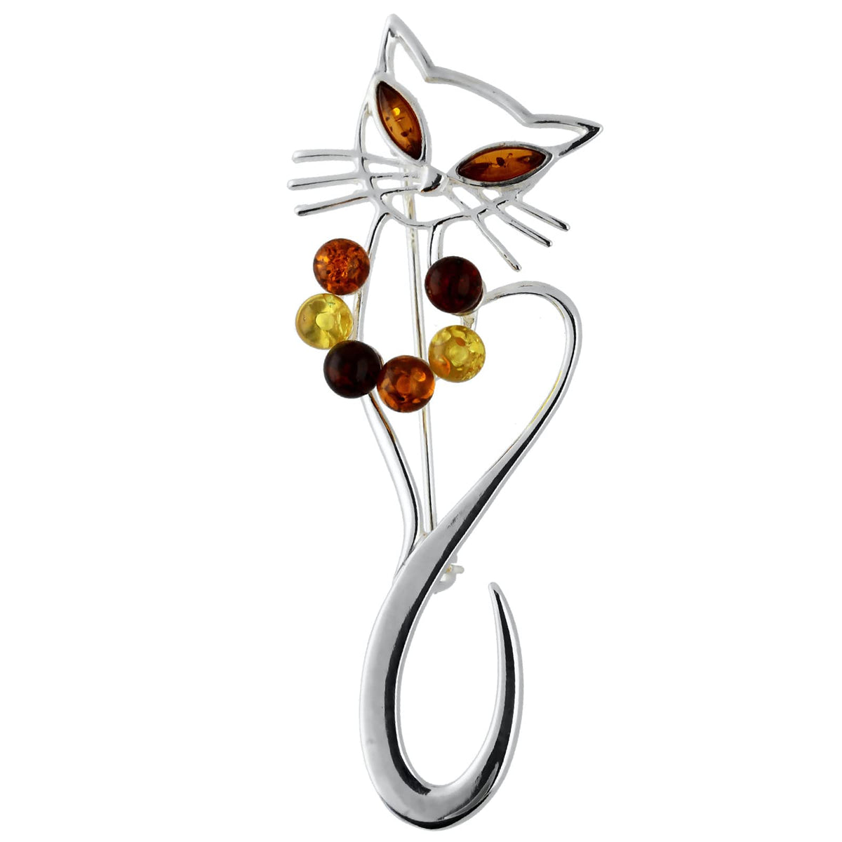 Animal Themed Amber Brooch Pin/Clip for Women - 925 Sterling Silver