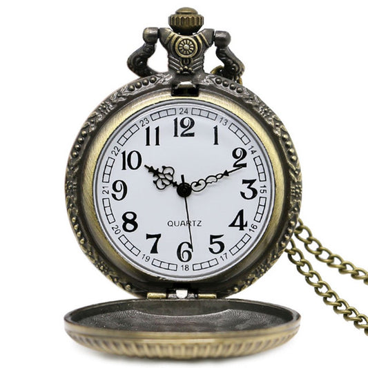 Freemasons Masonic Bronze Effect Retro/Vintage Case Men's Quartz Pocket Watch Necklace - On 32" Inch / 80cm Chain