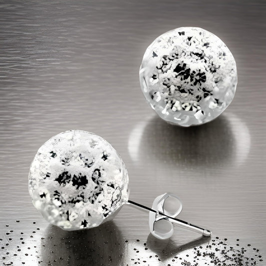 4MM Sparkly WHITE Disco/Glitter Ball Style Sterling Silver Stud Earrings/Ear Studs - 925 Sterling Silver Austrian Crystal Earrings