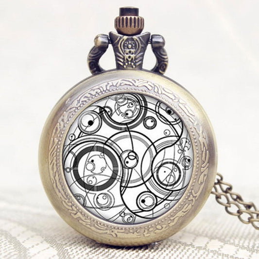 DR WHO White Gallifrey Timelord Seal Bronze Effect Retro/Vintage Case Full Hunter Mens/Boys Quartz Pocket Watch Necklace - On 32" Inch / 80cm Chain