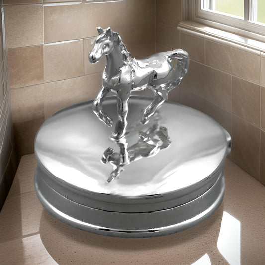 Sterling Silver Standing Horse on Round Pill/Trinket Box - Solid 925 Sterling Silver Gift Box