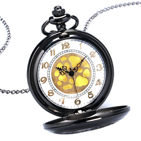 Filigree Pattern Half Hunter Women's Quartz Pocket Watch Necklace - On 32" Inch / 80cm ##black