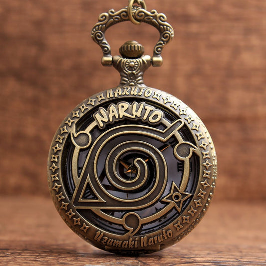 Naruto Anime Antique Bronze Effect Retro/Vintage Case Men's Quartz Pocket Watch Necklace - On 32" Inch / 80cm Chain