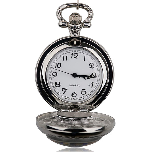 Beauty & The Beast Flower Rose Design Polished Silver Retro/Vintage Case Women's Quartz Pocket Watch Necklace - On 32" Inch / 80cm Chain