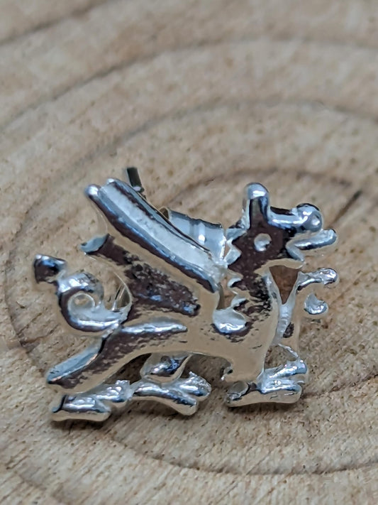 Wales/Welsh Dragon Stud Earrings/Ear Studs - 10mm W X 8mm H - 925 Sterling Silver - Welsh Jewellery