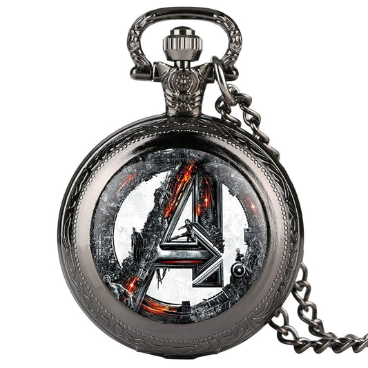 Avenger Themed Quartz Pocket Watch Necklace for Men Women Children - Full Hunter - On 32" ##black