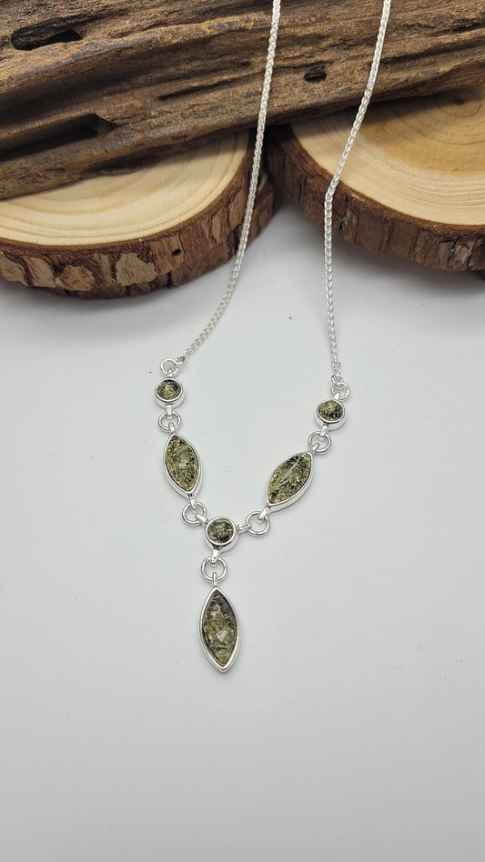 Amber Sterling Silver Necklace - Unusual Chain & Beads Amber Necklace - Amber Jewellery 030196