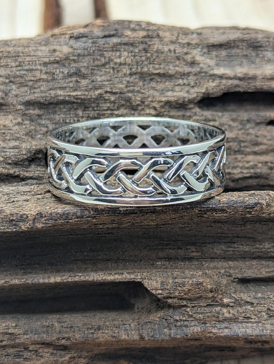 MENS Irish Open Celtic Knot Wedding Band Ring - 7MM Wide - 925 Sterling Silver - Irish Celtic Jewellery - Sizes R-Z Available