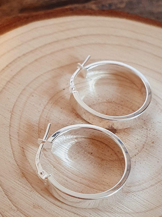 18MM Round Plain Flat-Edged Creole Hoop Earrings - 3MM Thick - 925 Sterling Silver