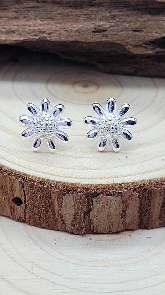 Daisy Flower Stud Earrings/Pair of Ear Studs for Women Teenagers Children Childs Girls Kids - 925 Sterling Silver - Sweet & Pretty Stud Earrings