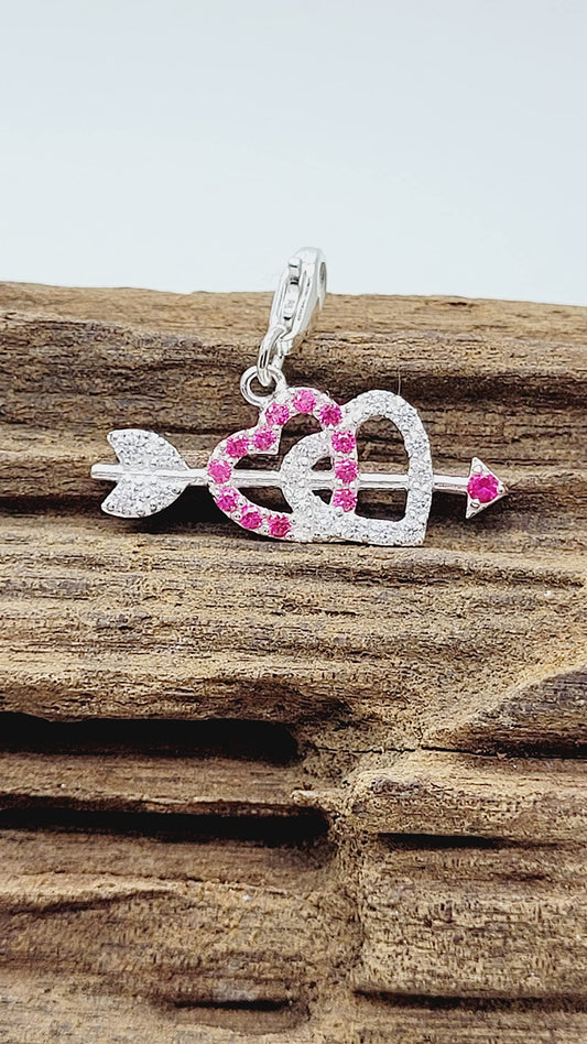 Heart Themed Clip On Charms Collection - Sterling Silver Clip On Charm Pendant with Lobste ##crystal-hearts-arrow