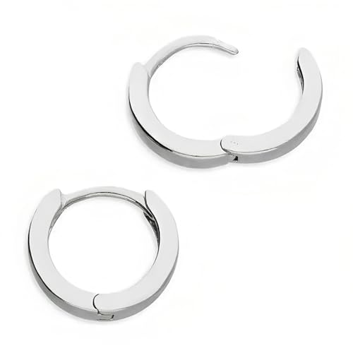 10MM Sterling Silver Plain Huggie Hinged Hoop Earrings for Women Men Unisex 925 Sterling Silver Round Hoop Earrings Small Mini Sleeper Earrings