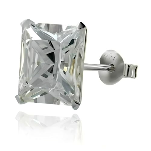 10MM MENS Princess Cut/Square Simulated Diamond Cubic Zirconia (CZ) Sterling Silver Stud Earring/Ear Stud for Men Boys Unisex - White/Clear (Large) Single Stud - Beckham Style