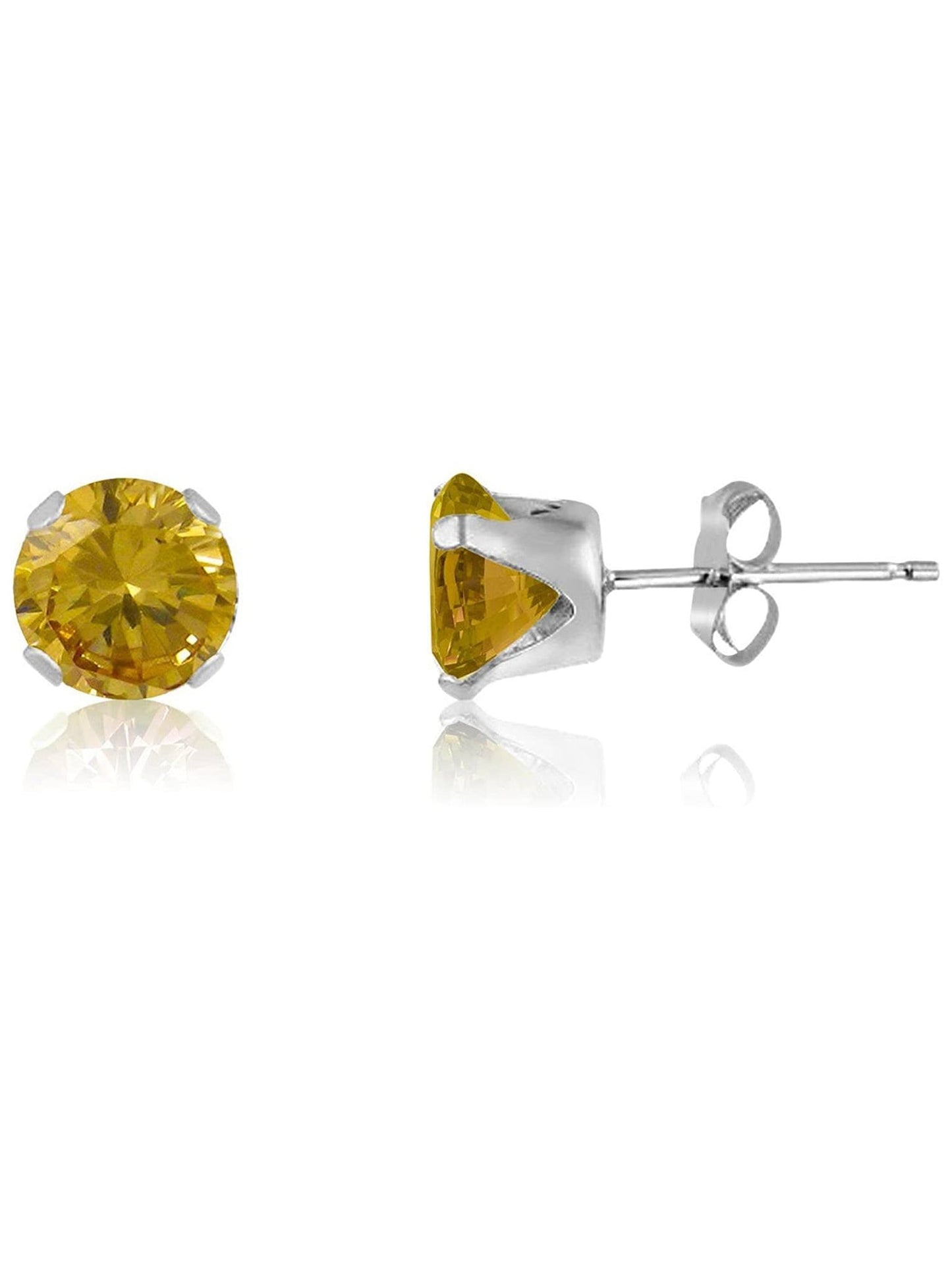 6MM Classic Brilliant Round Cut Cubic Zirconia (CZ) Sterling Silver Solitaire Stud Earrings/Ear Studs for Women Ladies Girls - Birthstone Earrings