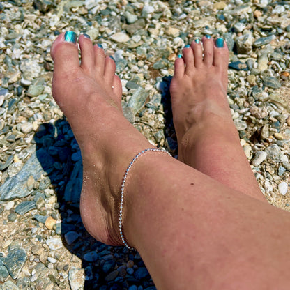 Sparkly Diamond Cut Ball/Popcorn Link Sterling Silver Anklet