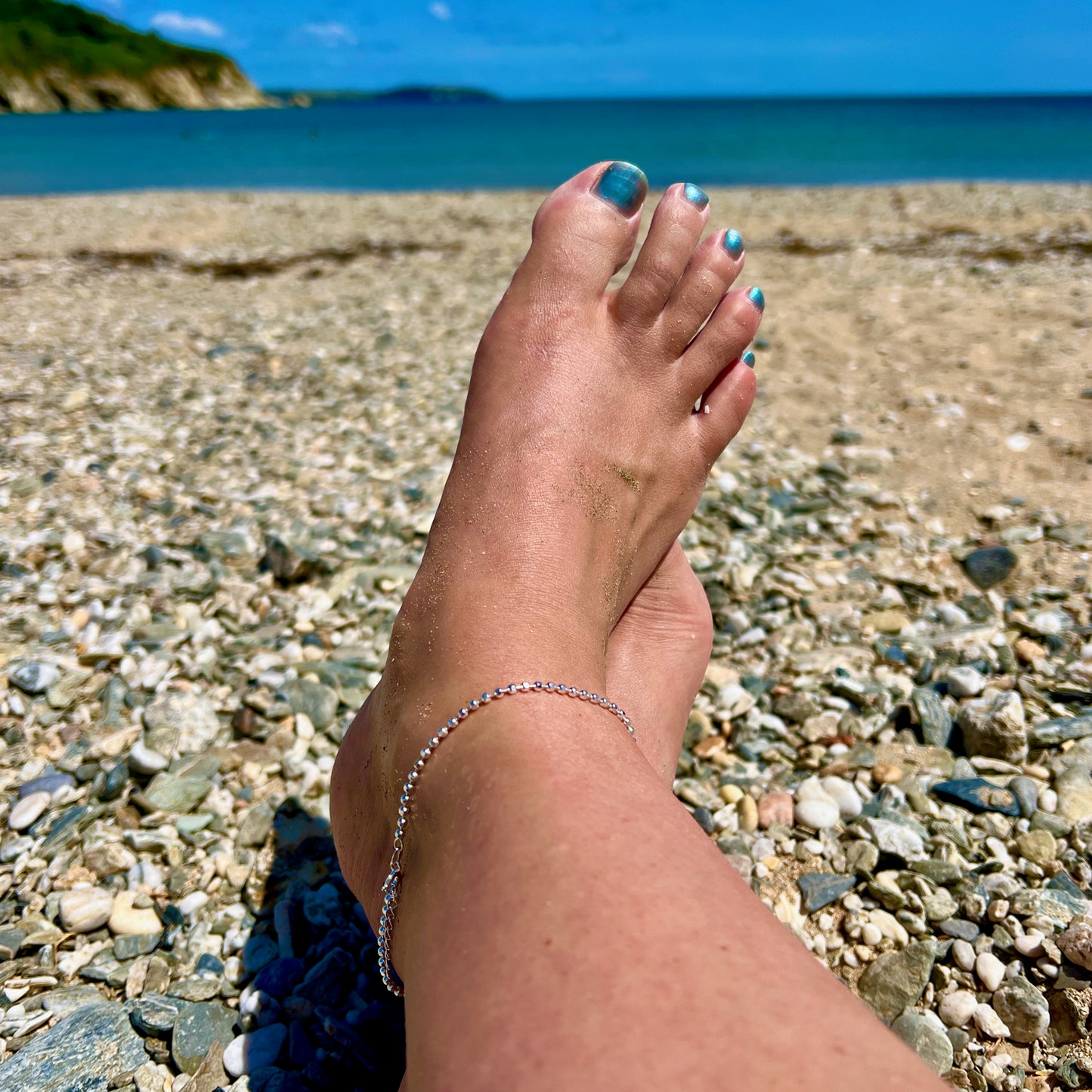 Sparkly Diamond Cut Ball/Popcorn Link Sterling Silver Anklet