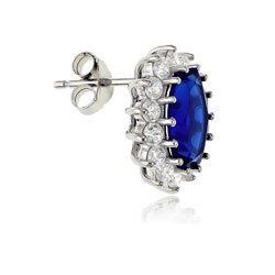 Sapphire & Diamond CZ Sterling Silver Stud Earrings/Ear Studs - Kate Middleton Style