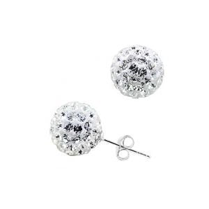10MM Bling WHITE Disco Ball Bling Style Sterling Silver Stud Earrings - Austrian Crystal Earrings