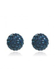 8MM Navy Blue Bling Sparkly Austrian Crystal Round Pave Disco/Glitter Ball Sterling Silver Stud Earrings/Ear Studs for Women Ladies Girls - 925 Sterling Silver