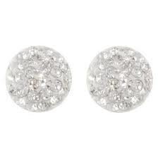 10MM WHITE Austrian Crystal Half Sparkly Pave Glitter/Disco Ball Sterling Silver Stud Earrings/Ear Studs for Women Ladies Girls - 925 Sterling Silver