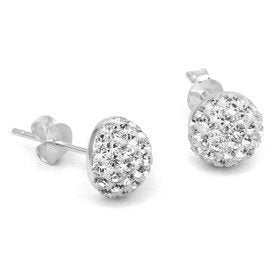 8MM Bling WHITE Shamballa Style Half Disco Ball Sterling Silver Stud Earrings - Austrian Crystal Studs