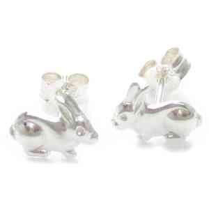 Cute Bunny RABBIT Stud Earrings/Pair of Ear Studs for Girls Child Children - 925 Sterling Silver - Earrings for Children