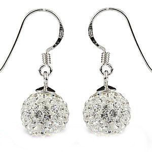 Bling 10MM WHITE Disco Ball Shamballa Style Sterling Silver Dangly Drop Hook Earrings - Austrian Crystal Earrings