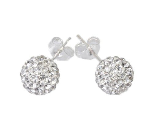 4MM White/Clear Sparkly Austrian Crystal Round Disco/Glitter Ball Sterling Silver Stud Earrings/Ear Studs for Women & Girls - 925 Sterling Silver - Designer Style