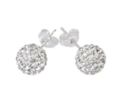 4MM White/Clear Sparkly Austrian Crystal Round Disco/Glitter Ball Sterling Silver Stud Earrings/Ear Studs for Women & Girls - 925 Sterling Silver - Designer Style