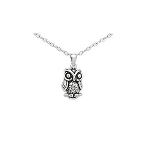 Little Owl Sterling Silver Pendant Necklace - WITHOUT A Chain or On 16", 18" or 20" Inch C ##16-inches,18-inches,20-inches