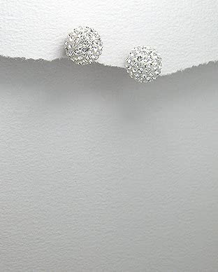 5MM Bling WHITE Disco Ball Shamballa Style Sterling Silver Stud Earrings - Austrian Crystal Earrings
