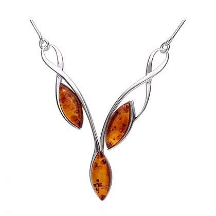 Amber Sterling Silver Necklace - Unusual Design Amber Necklace - Amber Jewellery