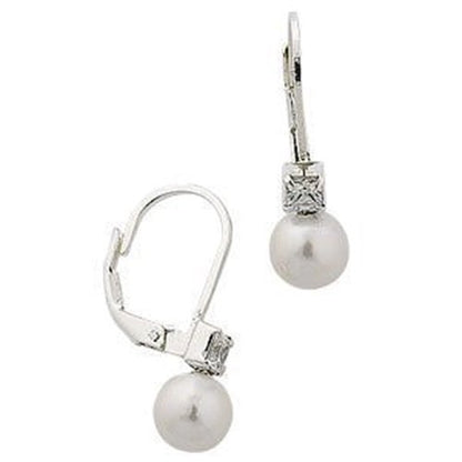 Small Pearl & Princess Cut Cubic Zirconias (CZ) Lever Back Dangly/Dangle Drop Silver Earrings for Women/Teenage/Girls - 925 Sterling Silver
