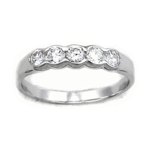 4MM Womens 5 Stone Half Eternity Diamond Cubic Zirconia (CZ) Sterling Silver Band Ring for ##m,o,r,s,t
