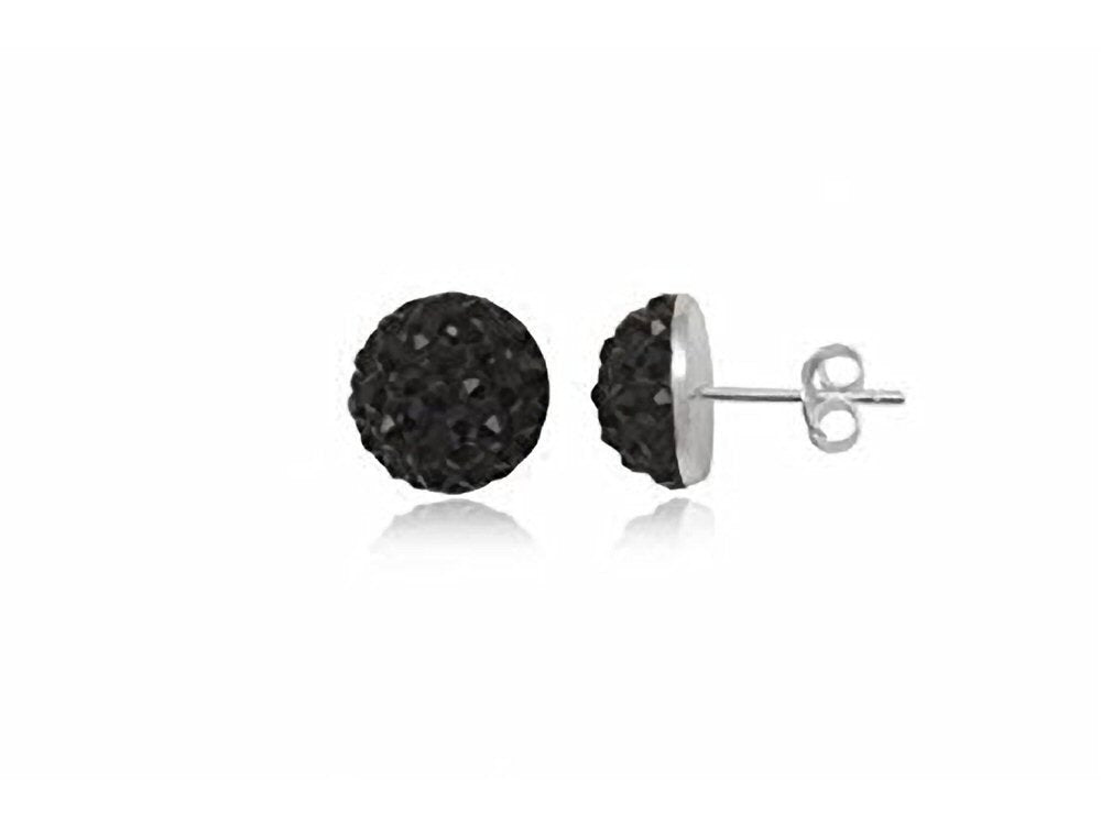 8MM Bling BLACK Half Disco Ball Bling Style Sterling Silver Stud Earrings - Austrian Crystal Earrings