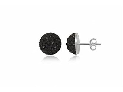 8MM Bling BLACK Half Disco Ball Bling Style Sterling Silver Stud Earrings - Austrian Crystal Earrings