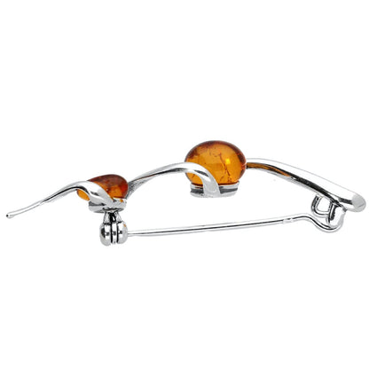 Contemporary/Victorian Ornate Style Amber Brooch Pin/Clip for Women Ladies - 925 Sterling 