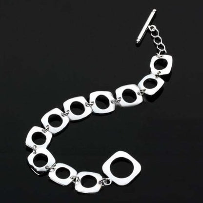 Square Cushion Link Bracelet with Toggle/T-Bar Clasp - 7.5" Inches - 925 Sterling Silver Plated