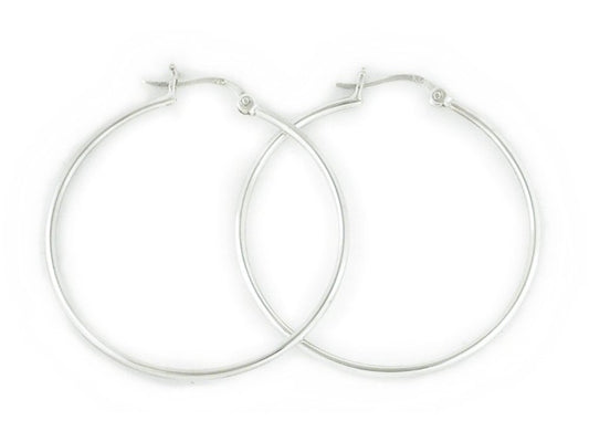 Sterling Silver Polished Round Tube Creole Hoop Earrings with Snapdown Posts - 1.5MM Thickness - 18mm, 22mm, 25mm, 30mm, 40mm, 50mm, 60mm, 65mm, 70mm, 80mm, 90mm & 100mm