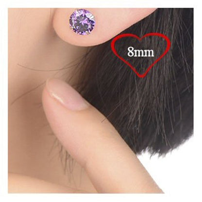 8MM Classic Brilliant Round Cut Cubic Zirconia (CZ) Sterling Silver Solitaire Stud Earring 