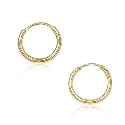 15MM Gold Hoop Earrings - 9ct Yellow Gold Sleeper Hoop Earrings Small Hoops